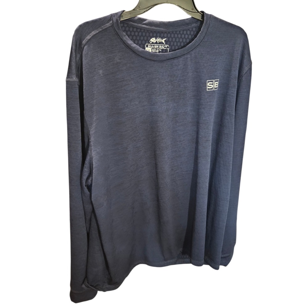 Silver Bait Performance Fishing Shirt Mens XXL Long Sleeve Navy Blue Graphic Tee
